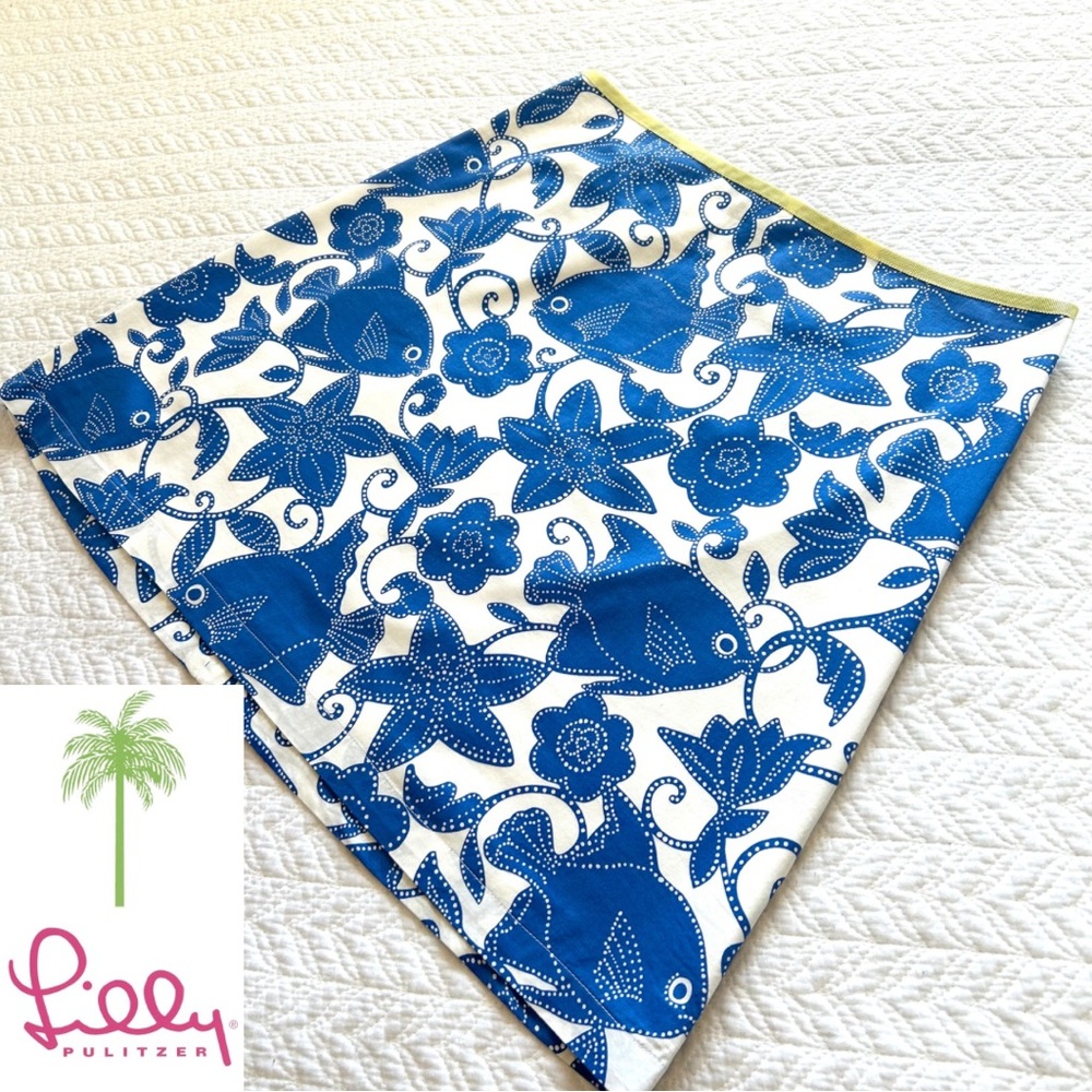 Lilly Pulitzer Blue and White Floral Fish Print Mini Skirt